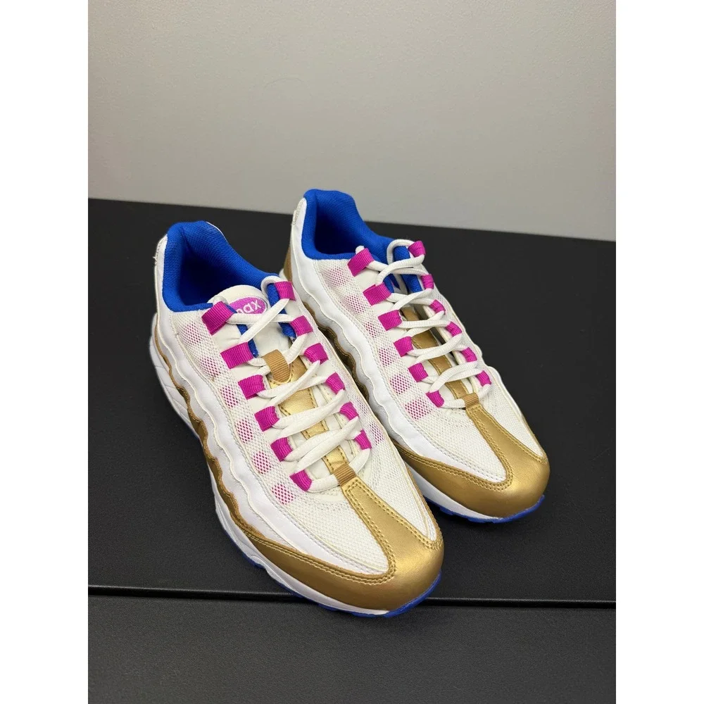 Nike Air Max 95 Gold Pink Blue Sneakers Retro Running Shoes 7Y Women‎ 8.5